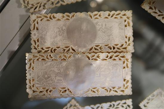 A part set of 56 19th century Chinese mother of pearl gaming counters, in four sizes, Largest 2.75in.